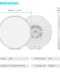 Dimensions of 12 Inch 24W Dimmable LED Flush Mount Ceiling Light With Remote Control showing size and specifications