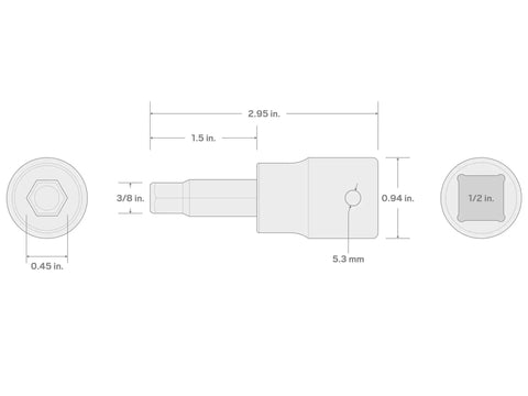 Badass 1/2 Inch Drive X 3/8 Inch Hex Impact Bit Socket Made From Tough S2 Steel, showing size and design details.
