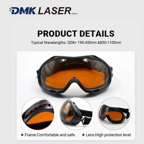 Heavy Duty Kickass Laser Safety Glasses Built Different With Od6 Plus And Od8 Plus Lens Protection For Industrial Engraving Welding Cutting And Ipl Work, featuring orange lenses and flexible black frame.