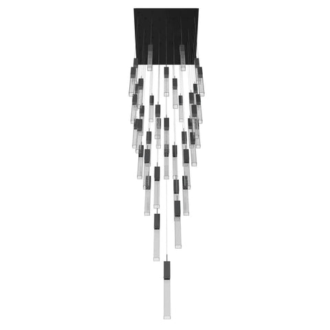 Knockout 41 Light Black Steel And Crystal Flush Mount Ceiling Light, multi tier pendant with crystal accents and steel frame.