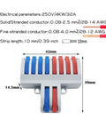 Six Pack SPL-82 Lever Nut Quick Connect Wire Connectors 2 In 8 Out Terminal Blocks, 42x39mm, 250V/32A, flame-retardant