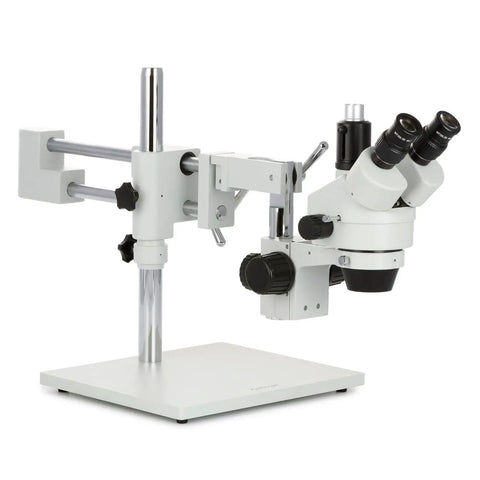 3.5X To 90X Zoom Stereo Microscope On Boom Stand With 144 LED Lighting And 5MP USB Digital Camera, side view