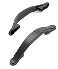 Two matte black cabinet pulls showing 3 inch hole center cabinet hardware detail, ideal for kitchen and bathroom, product ZH0068.