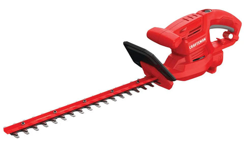 Hedge Trimmer 17 Inch Corded With Dual Action Blades Up To Five Eighths Inch Cut Capacity, T Handle Comfort, red design close-up