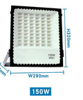 JUDYSSY Zghd 200W Led Floodlight Waterproof Ip67 Outdoor Security Light,6500K Daylight White, 150W dimensions side view