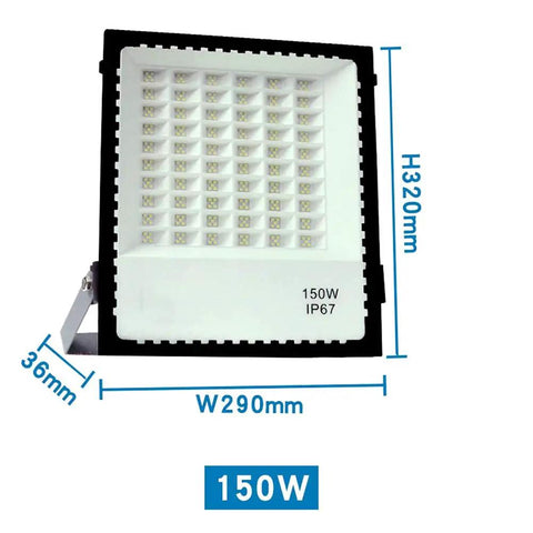 JUDYSSY Zghd 200W Led Floodlight Waterproof Ip67 Outdoor Security Light,6500K Daylight White, 150W dimensions side view