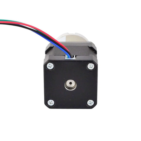 Front view of Beefy Torque 27 To 1 Planetary Gearbox for NEMA 17 Stepper Motor, showing wiring and mounting plate for CNC and 3D printers.