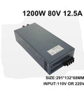 Beefy 80V 12.5A 1200W Switching Power Supply For CNC CCTV And LED Lighting With 110-220VAC Input Single Output Rock Solid Ultra Reliable Industrial Grade Power Converter showing size and input details, angled view.
