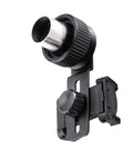 Phone Mount For Telescope And Optics, Adjustable Adapter, Quick Twist Lock Clamp, close-up of metal and plastic design.