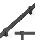 Matte Black Cabinet Pulls 5 Inch 128mm Hole Centers Set Of 10 Durable Metal Construction, shown in a side view with two pulls.