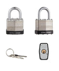 Beefy 40mm Keyed Alike Nickel Plated Laminated Steel Padlocks, 1-9/16 Wide Body, 1 Inch Hardened Shackle, Brass Core 4 Pin Tumbler