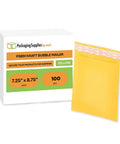 Kraft Bubble Mailers 7.25 By 9.75 Inch Yellow Padded Envelopes With Self Sealing Peel Off Strip on display with packaging