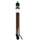 Wall Mounted Coffee Dispenser With Glass Tube, Adjustable Dosing Canister For Beans Tea And Grains, Airtight Stainless Steel Kitchen Stash, Sleek Black Vertical Holder That Locks Down Freshness Straight Up Every Day with visible coffee beans.