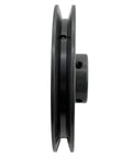 Side view of 7/8 Inch Bore V Belt Pulley With 5.45 Inch Outer Diameter One Groove Beefy Cast Iron Sheave For A AX 3L 4L V-Belt Systems Mechanical Pulleys