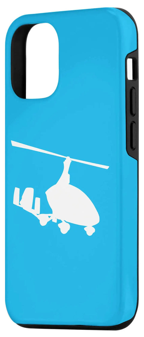 Gyrocopter Model Silhouette Phone Case For Autogyro Pilots And Gyroplane Enthusiasts Two Part Protective Case For 12 And 12 Pro Smartphones Great For Flight Prep And Display Flight Buff Approved, blue with white gyrocopter graphic