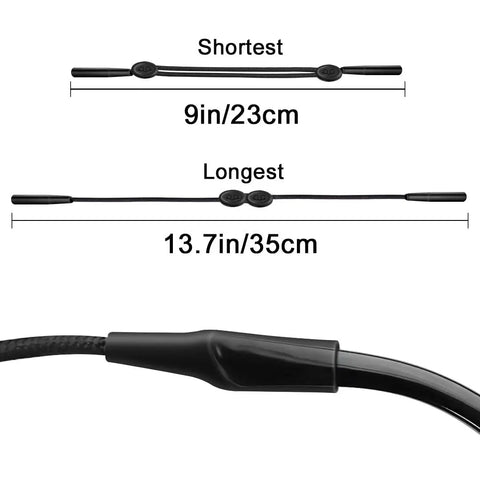 Three Pack Adjustable Eyewear Strap For Sports And Active Lifestyles Stay Put Non Slip Eyewear Retainer, shortest and longest lengths shown