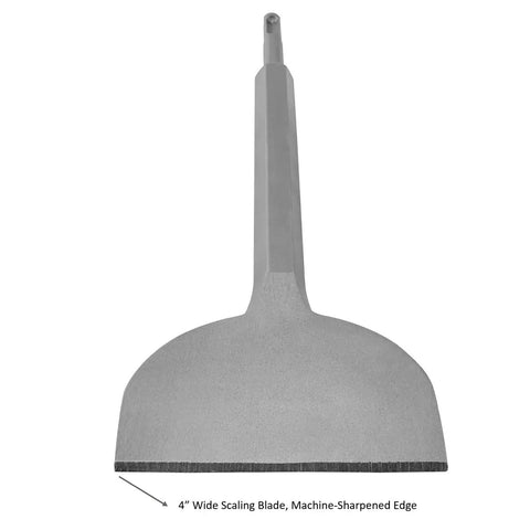 4 Inch Wide Tile And Thinset Scaling Chisel With SDS Plus Shank 11 Inch Long Thinset Scraper, front view showing blade width