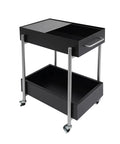 Ride Smooth Black Two Tier Mobile Bar Cart With Secure Roller Wheels Home Serving Stand Kitchen Drink Station Glass Top Steel Rack Casual Flex Storage, black steel with glass top.