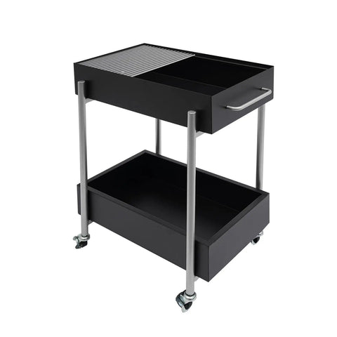 Ride Smooth Black Two Tier Mobile Bar Cart With Secure Roller Wheels Home Serving Stand Kitchen Drink Station Glass Top Steel Rack Casual Flex Storage, black steel with glass top.