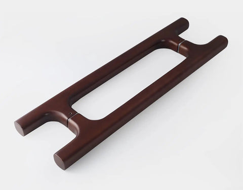 Two Sided Wooden Door Pull Handle For Front And Back Doors And Yard Gate, brown finish, durable wooden construction, 100cm, side view.