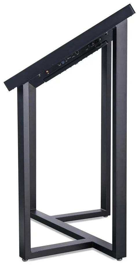 Side view of Rock Solid 43 Inch Touchscreen Digital Kiosk Running Android 11 with matte black aluminum chassis.
