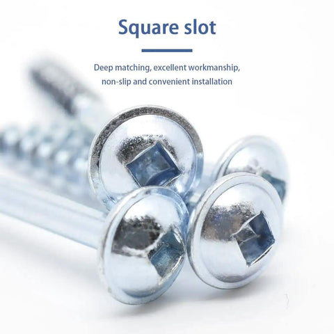 Close-up of Pocket Hole Screws One And One Half Inch Number Eight Square Drive Washer Head Wood Screws Zinc Coated Carbon Steel.