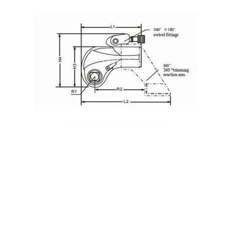 Heavy Duty Square Drive Hydraulic Torque Wrench With 360 Swivel Fittings And Precision Machined Stainless Steel technical drawing.