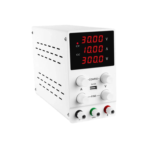 Beefy Adjustable Lab Power Supply 30V 10A Voltage Regulator With 110V 220V AC Input, front view with control knobs and display