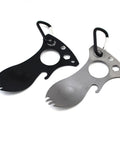 Two Multifunction Camping Spoon Fork Tool With Bottle Opener And Wrenches, Stainless Steel 3Cr13, ultra durable, portable
