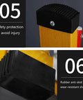 Heavy Duty Retractable Safety Barricade With Mobile Traffic Guardrail And Adjustable Foldable Pet Fence Lock In Outdoor Security For Construction Sites No Sweat Weather Resistance Legit Build Quality. Close-up of rubber anti-skid and wear-resistant shading on barricade.