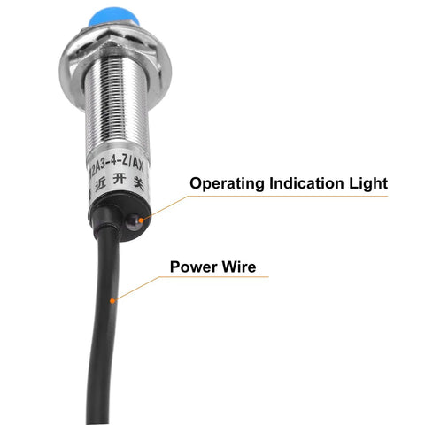 Inductive Proximity Sensor Switch NC Normally Closed NPN Output With 4mm Sensing Distance DC 6-36V LJ12A3-4-Z/BX side view with labels
