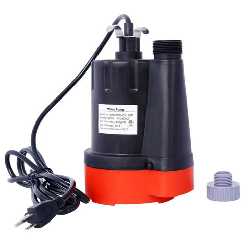 Workhorse Submersible Water Pump One Third HP 2500GPH Thermoplastic Utility Sump with power cord and fittings.