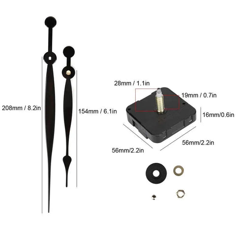 DIY Quartz Clock Movement Kit With Plastic Shell, Replacement Clock Mechanism including hands and dimensions for hobby projects