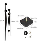DIY Quartz Clock Movement Kit with Plastic Shell showing movement mechanism, hands, and components with measurements.
