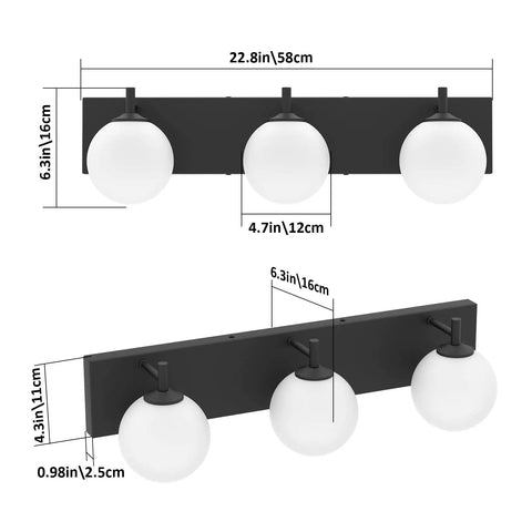 Matte Black Vanity Light 3 Light Over Mirror Dope Modern Bathroom Fixture With Milky White Glass Shades, Black Wall Light For Bath, Dimmable G9 US Socket, No Switch On Lamp, Easy Install, Standard US Junction Box