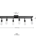 Front view of Six Light Adjustable Track Lighting Setup in Matte Black Industrial Farmhouse Style With Pivoting Heads E26 Base