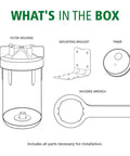 Diagram of Single Stage Whole House Water Filter System For Sediment, Large 4.5 Inch Cartridge accessories included in box