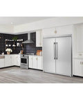 Sleek Smudge Proof Stainless Steel Upright Freezer With 18.9 Cubic Feet Storage And Smooth Glide Out Ice Maker powered by Straight Up Reliable EvenTemp Cooling in modern kitchen.