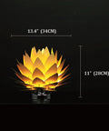 Boho Lotus Flower Table Lamp With Wood Base, Vintage Style Decorative Light, Soft Warm Glow, Dimensions Shown