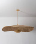Totally Main Character Energy One Light Pendant Ceiling Light Fifty Two Inches Wide Vintage Gold Leaf Metal Dome Shade Hanging Lamp. Dome shape with woven shade.