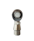 Heavy Duty Rod End Joint Kit 2 Piece Set Built Tough For Dead Tight Threaded Fit And Slick Oscillating Motion On Custom Linkage Assemblies And Garage Machine Mods Or Factory Equipment Upgrades, showcasing a stainless steel rod end joint.