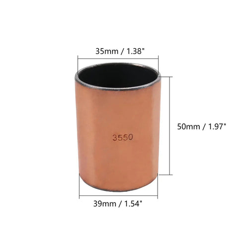 35 Millimeter Bore 39 Millimeter OD 50 Millimeter Length Sleeve Bearing Heavy Duty Oilless Bushing Bronze Sintered Core image showing dimensions.