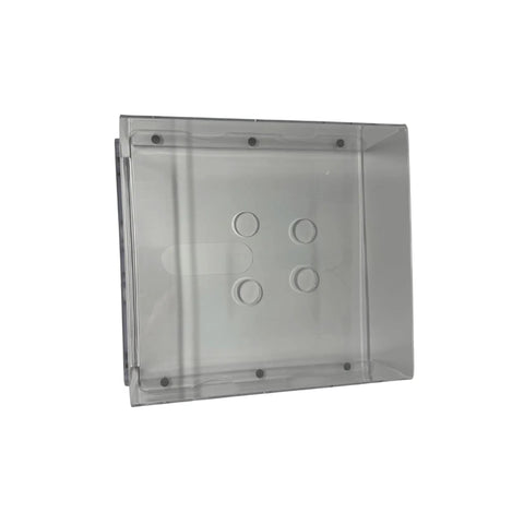 Top view of acrylic protective case for Trackman iO golf simulator, showing custom fit for launch monitor protection against impacts.