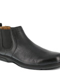 Loedin Chelsea Work Boot With Steel Toe For Men Slip On Dress Boot In Black Leather Cushioned Footbed Easy On Off Back Pull Tab