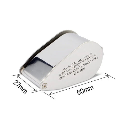 40X 25mm All Metal Jeweler Loupe With LED And UV Light For Currency Detection And Jewelry Inspection, Tough Pro Grade Handheld Magnifier With Push On Off Switch, Ideal For Counterfeit Checks, Coins, Gems, And Crafting