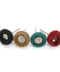Four color wheels from the 40 Piece Abrasive Nylon Buffing Wheels Set for Rotary Tools, showing metal and non-metal polishing surfaces