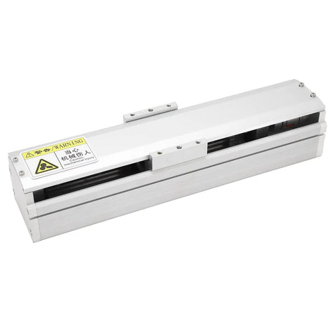 CNC Linear Motion Rail Guide with SFU1605 Ball Screw, aviation aluminum frame, heavy duty 200mm stroke, warning label visible on top
