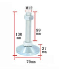 2pcs M12 Adjustable Leveling Feet Heavy Duty Carbon Steel Furniture Legs showing dimensions, thick base for stability on uneven surfaces.