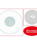 Top view of Heavy Duty 80cm Lazy Susan Turntable With Tempered Glass Top Silent Bearing Rotating Tray, showing silver base
