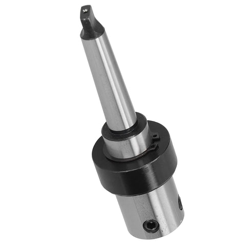 Side view of arbor Morse taper internal cooling drill sleeve with MT2/R8 adapter, steel body